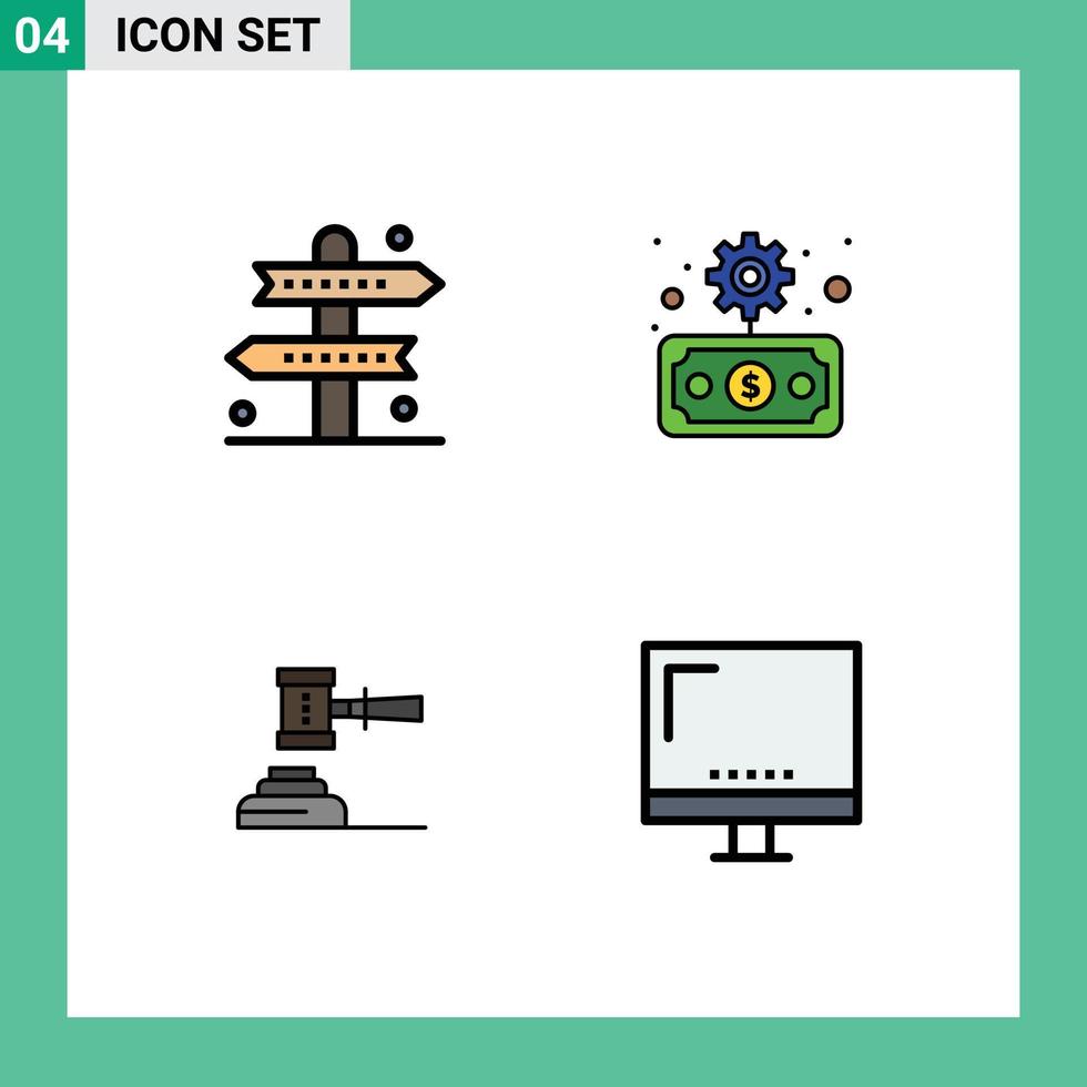 Set of 4 Modern UI Icons Symbols Signs for activities law game economy auction Editable Vector Design Elements