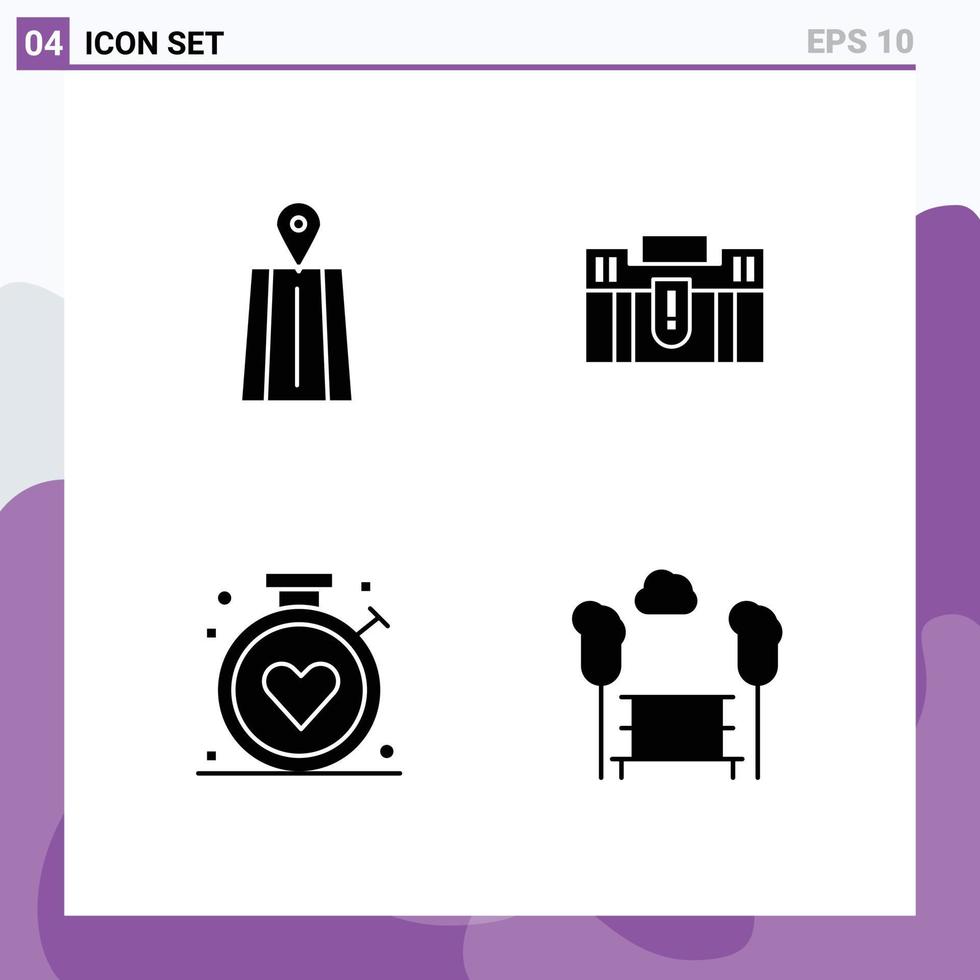 Group of 4 Solid Glyphs Signs and Symbols for navigation travel briefcase holding healthcare Editable Vector Design Elements