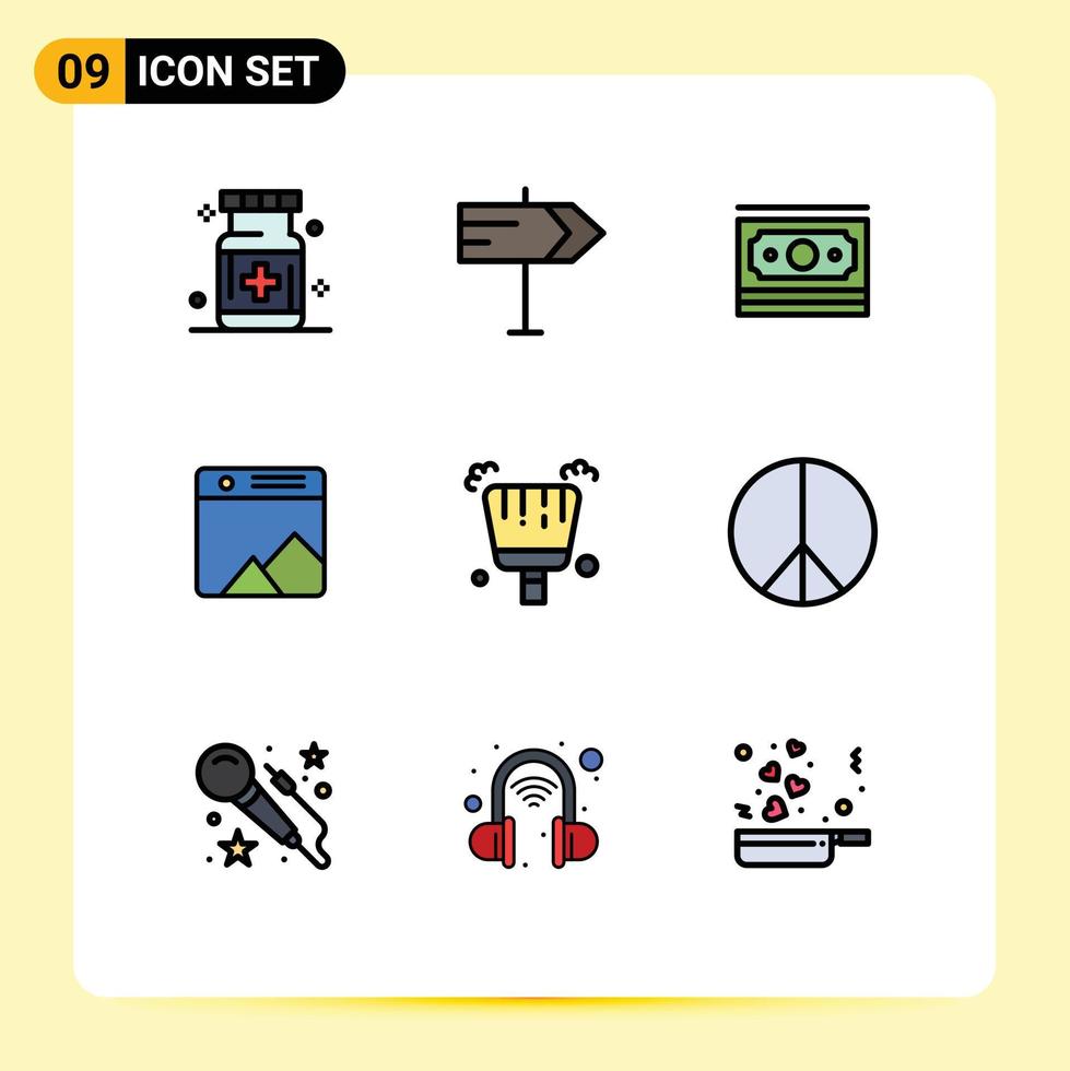 Set of 9 Modern UI Icons Symbols Signs for dustpan web cash gallery image Editable Vector Design Elements