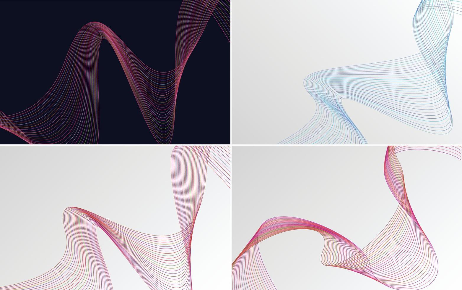 Set of 4 geometric wave pattern background Abstract waving line vector