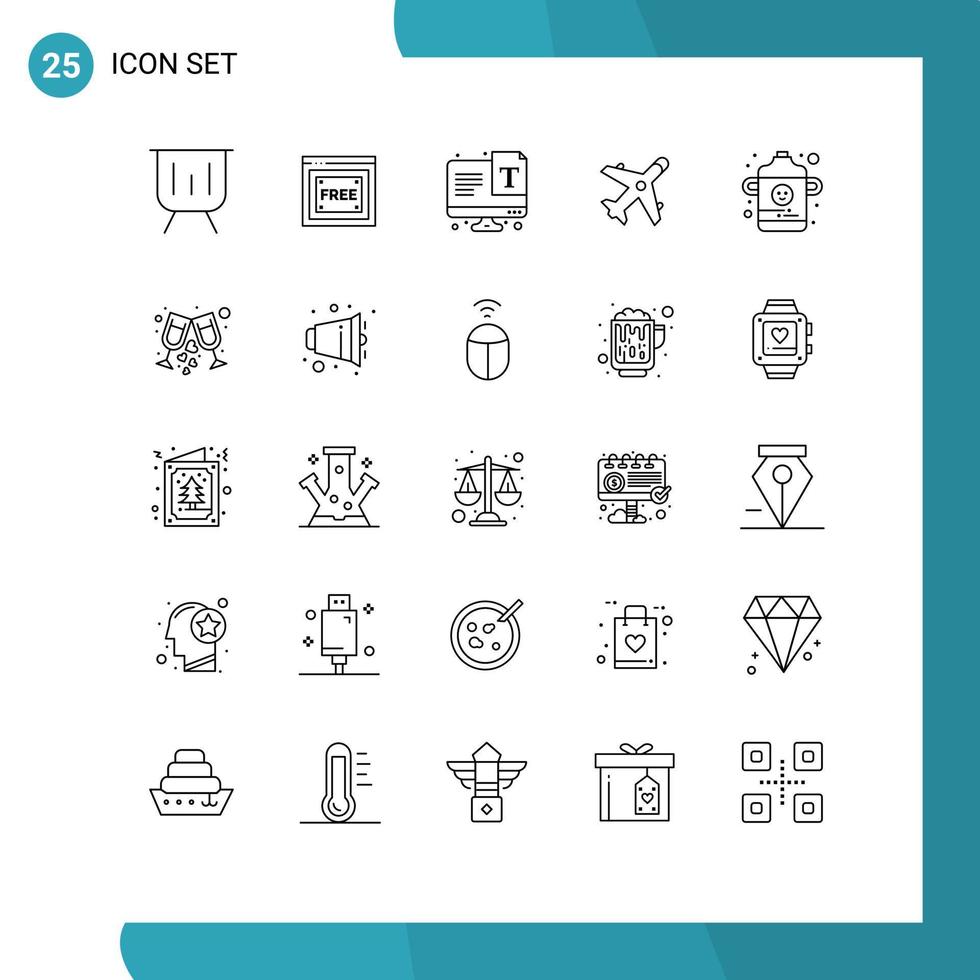 Modern Set of 25 Lines Pictograph of baby plane free market font Editable Vector Design Elements