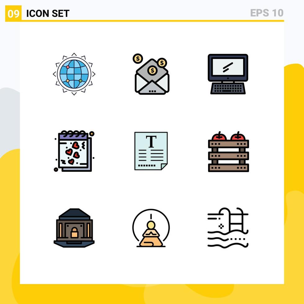 Set of 9 Modern UI Icons Symbols Signs for notes heart message date imac Editable Vector Design Elements