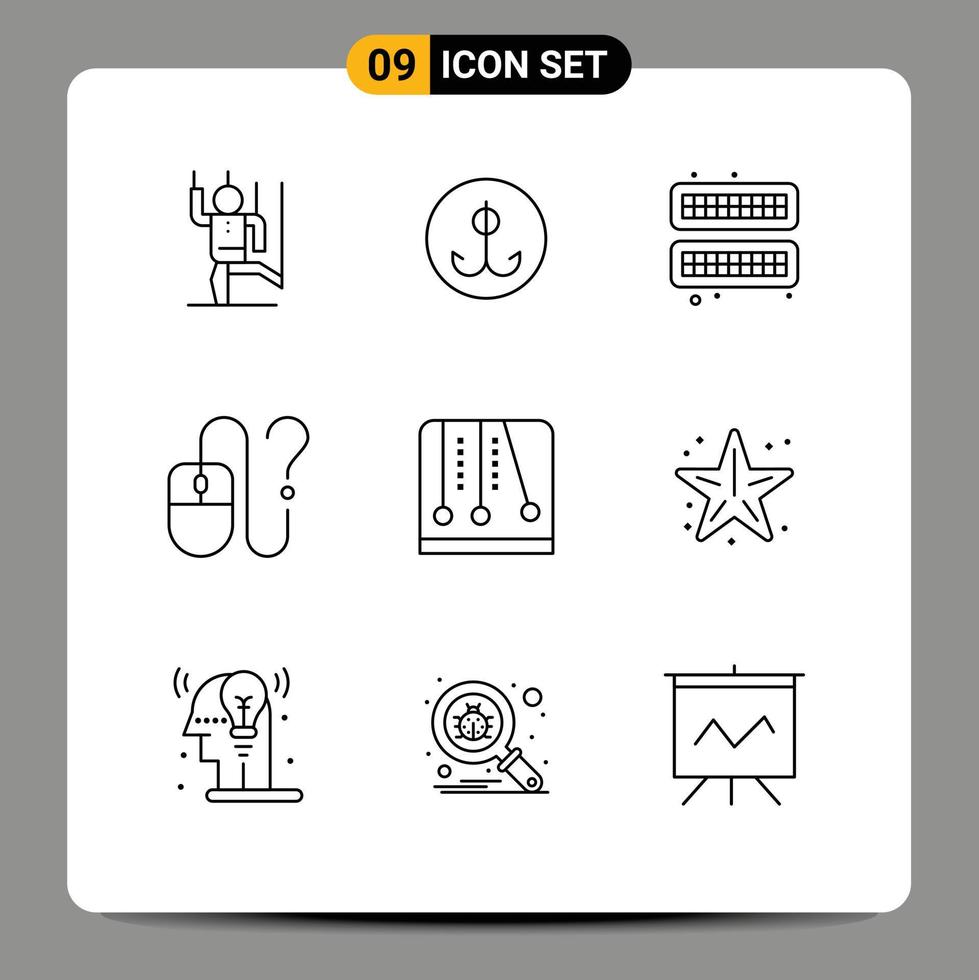 Group of 9 Outlines Signs and Symbols for online desktop sport contact tray Editable Vector Design Elements