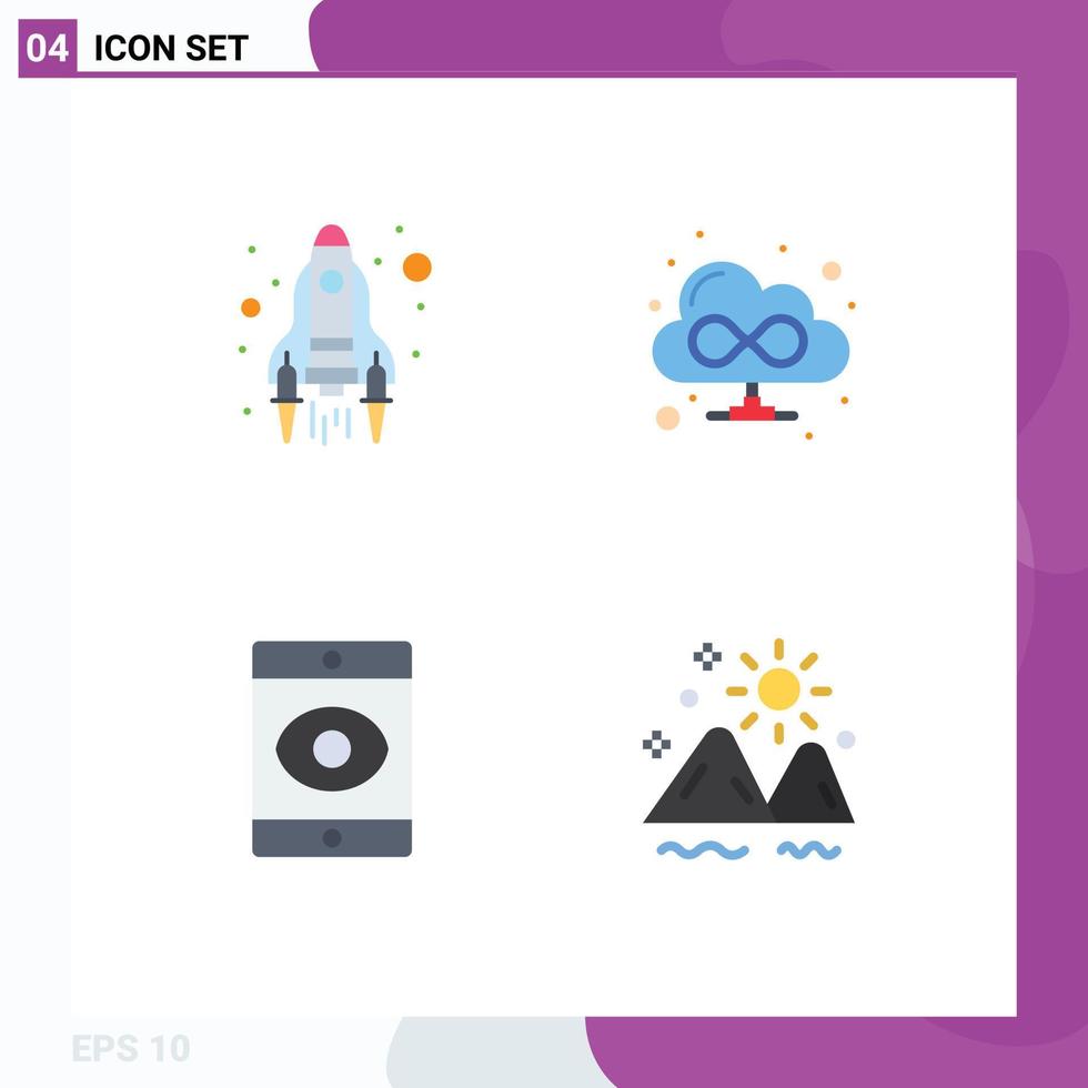 Editable Vector Line Pack of 4 Simple Flat Icons of rocket virus launch web mountain Editable Vector Design Elements