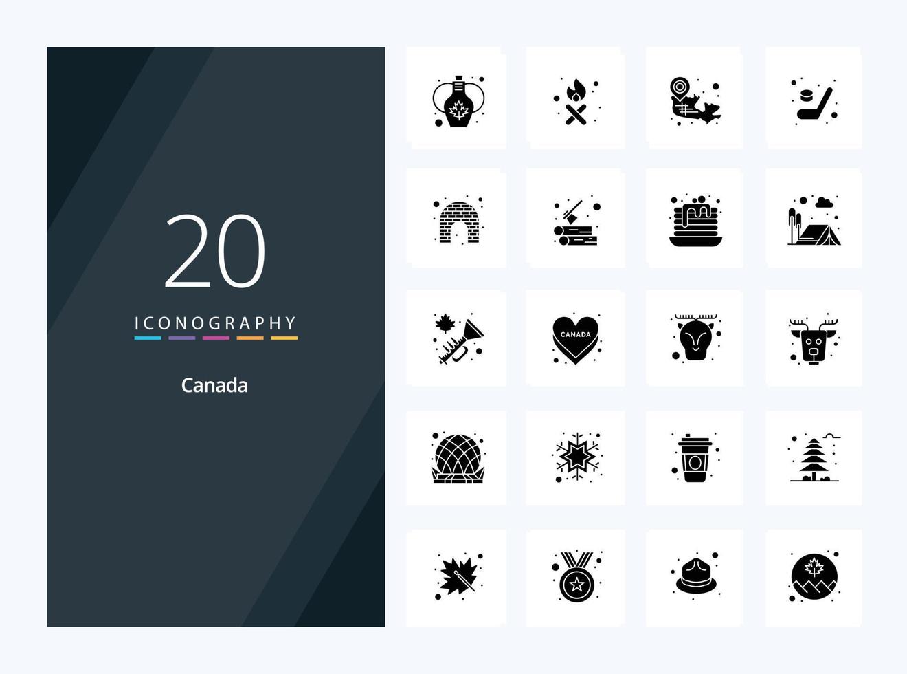 20 icono de glifo sólido de canadá para presentación vector