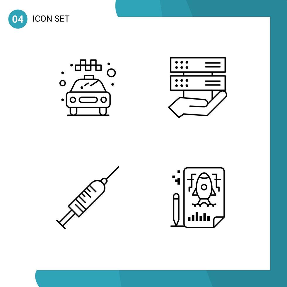 Pack of 4 creative Filledline Flat Colors of car injection service share needle Editable Vector Design Elements