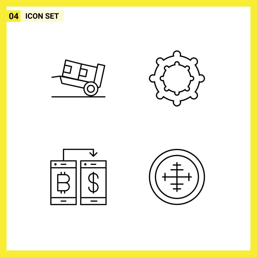 4 User Interface Line Pack of modern Signs and Symbols of delivery transection shipping cashless army Editable Vector Design Elements