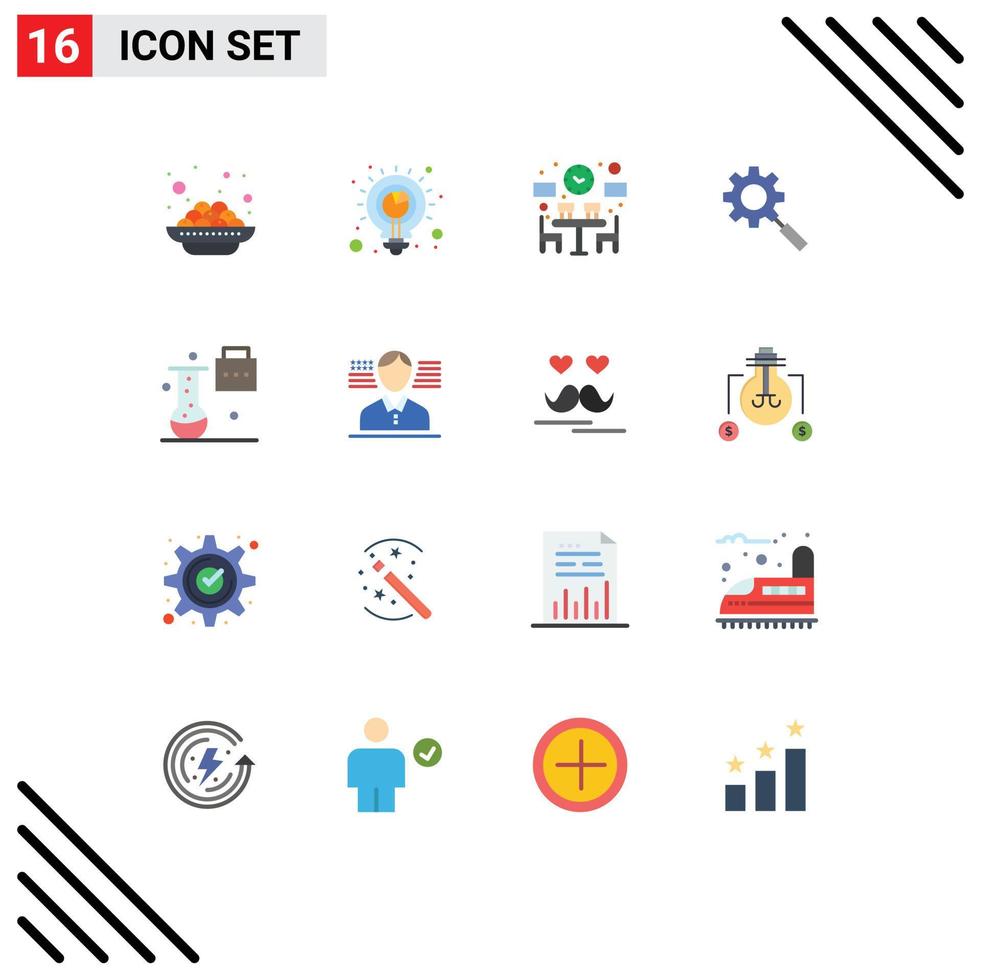 User Interface Pack of 16 Basic Flat Colors of new science concepts setting couple gear search Editable Pack of Creative Vector Design Elements