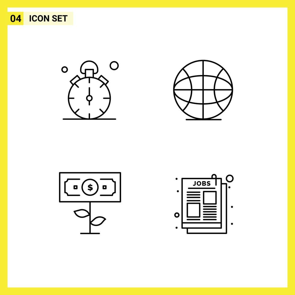 Set of 4 Commercial Filledline Flat Colors pack for watch money timer internet growth Editable Vector Design Elements