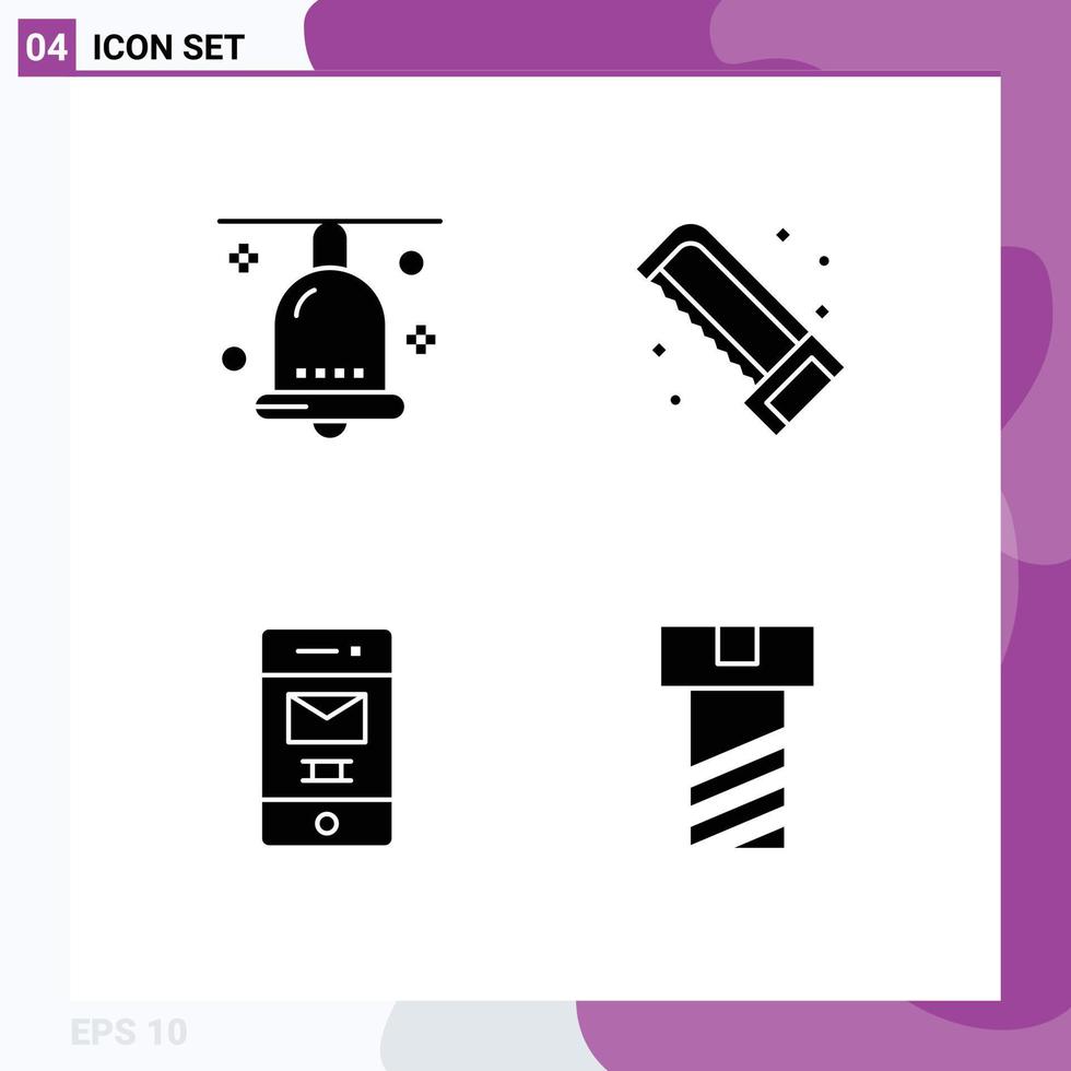 4 Thematic Vector Solid Glyphs and Editable Symbols of bell deleted festival plumber message Editable Vector Design Elements