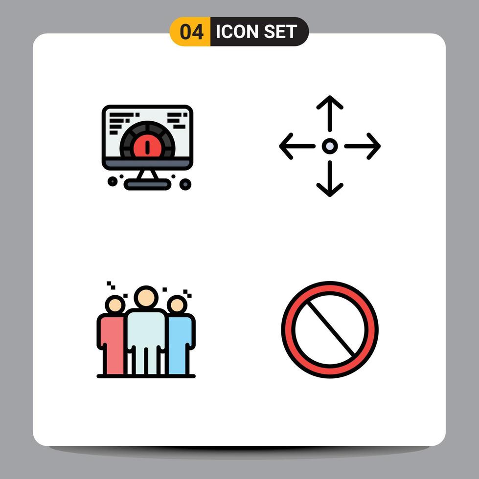 4 User Interface Filledline Flat Color Pack of modern Signs and Symbols of speed competitive serving full screen bin Editable Vector Design Elements