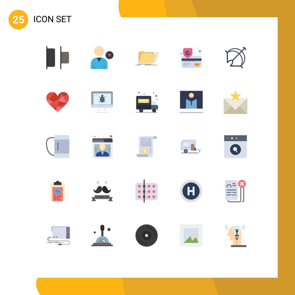 Group of 25 Flat Colors Signs and Symbols for archery secure archive payment folder Editable Vector Design Elements