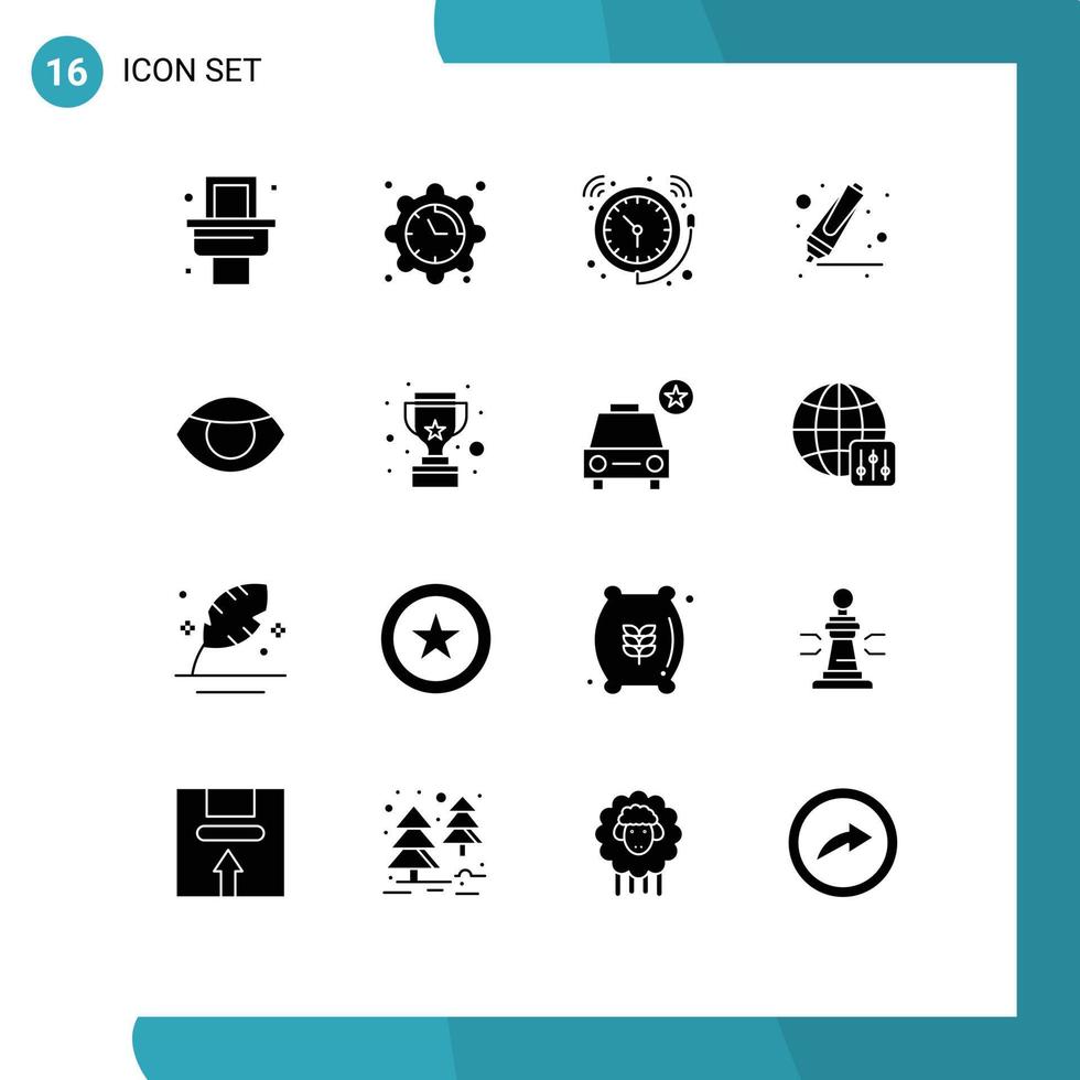 Modern Set of 16 Solid Glyphs Pictograph of human eye bell marker drawing Editable Vector Design Elements
