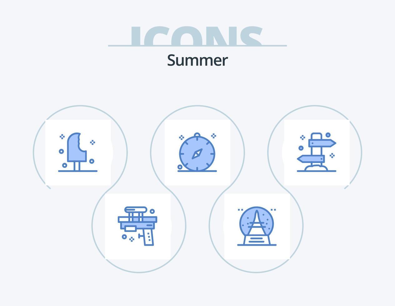 paquete de iconos azul de verano 5 diseño de iconos. navegación. dirección. vacaciones. Brújula. helado vector