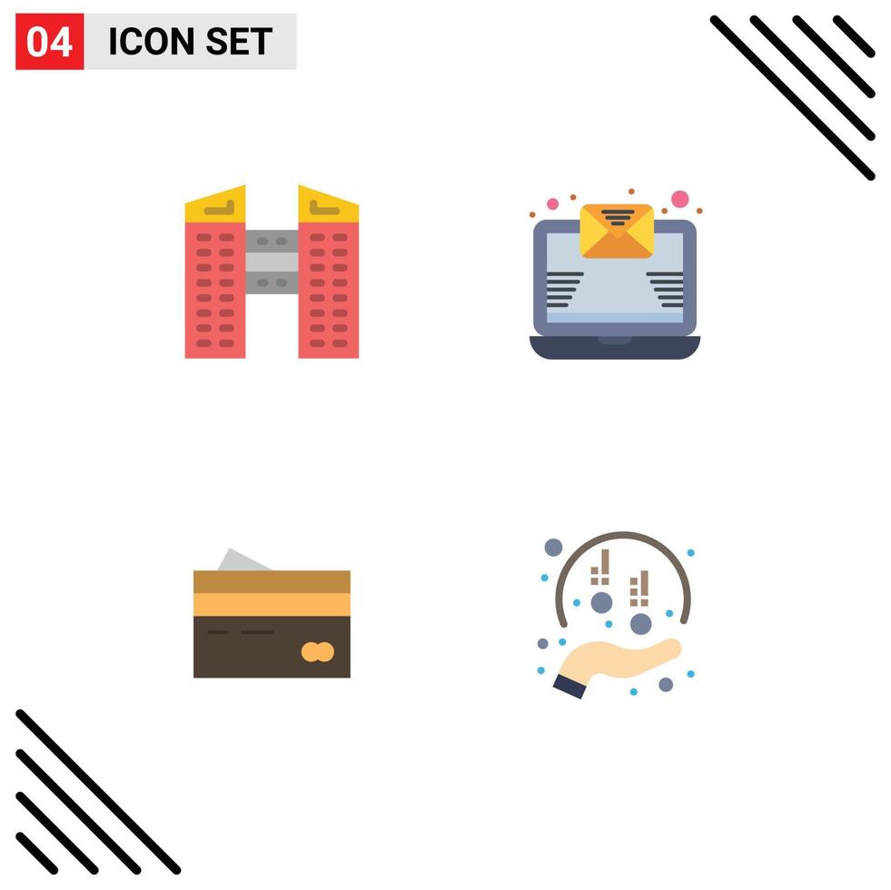 Pictogram Set of 4 Simple Flat Icons of buildings cards email creditcard finance Editable Vector Design Elements