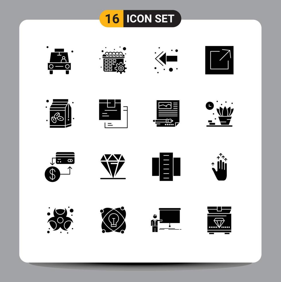 Group of 16 Solid Glyphs Signs and Symbols for sugar bowl coffee settings share export Editable Vector Design Elements