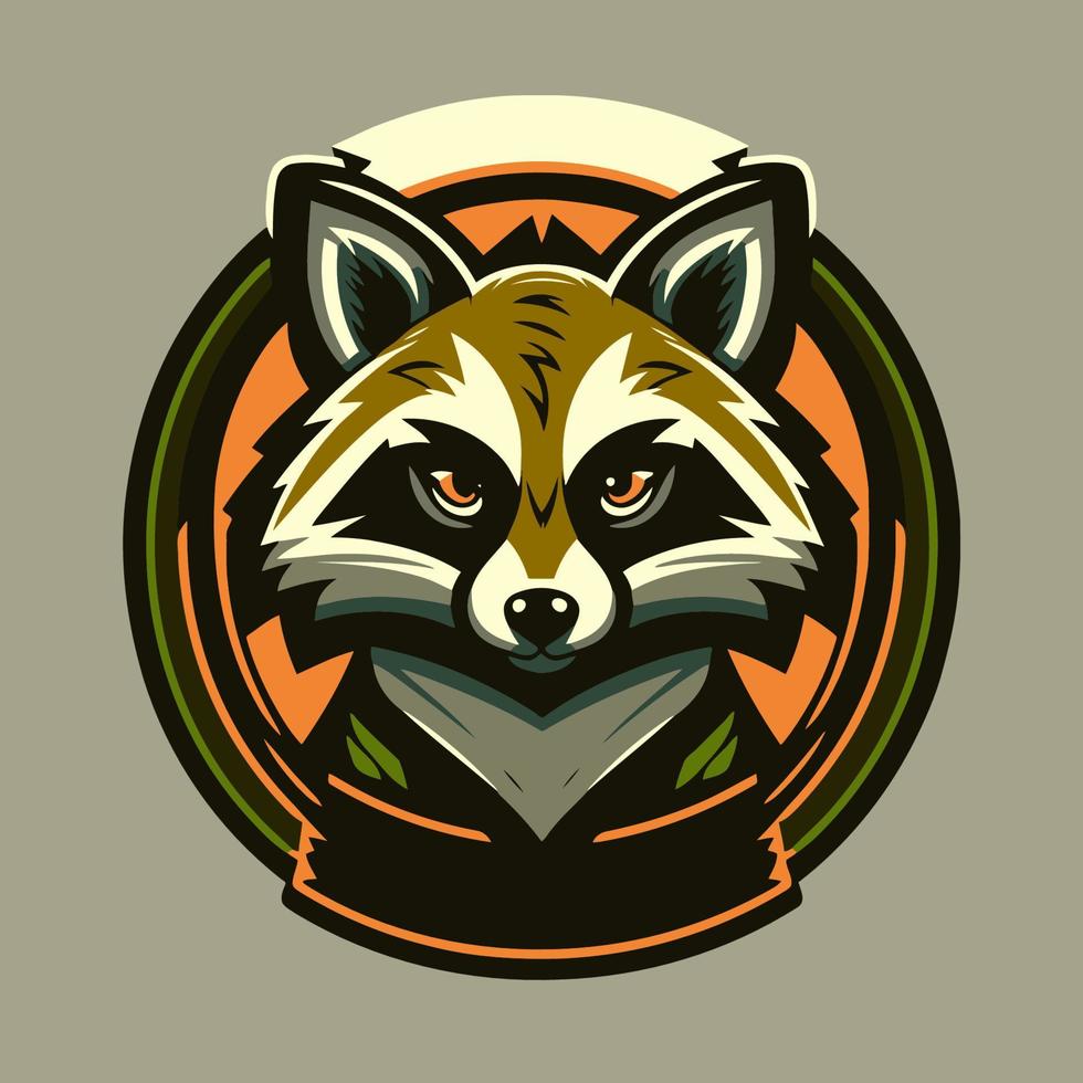 raccoon logo design in flat color vector design template