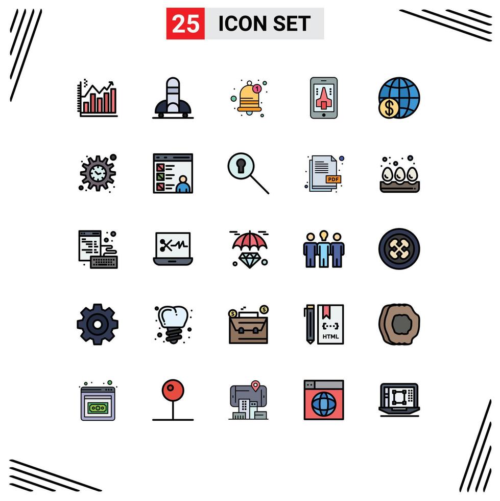 Set of 25 Modern UI Icons Symbols Signs for finance mobile space playing reminder Editable Vector Design Elements