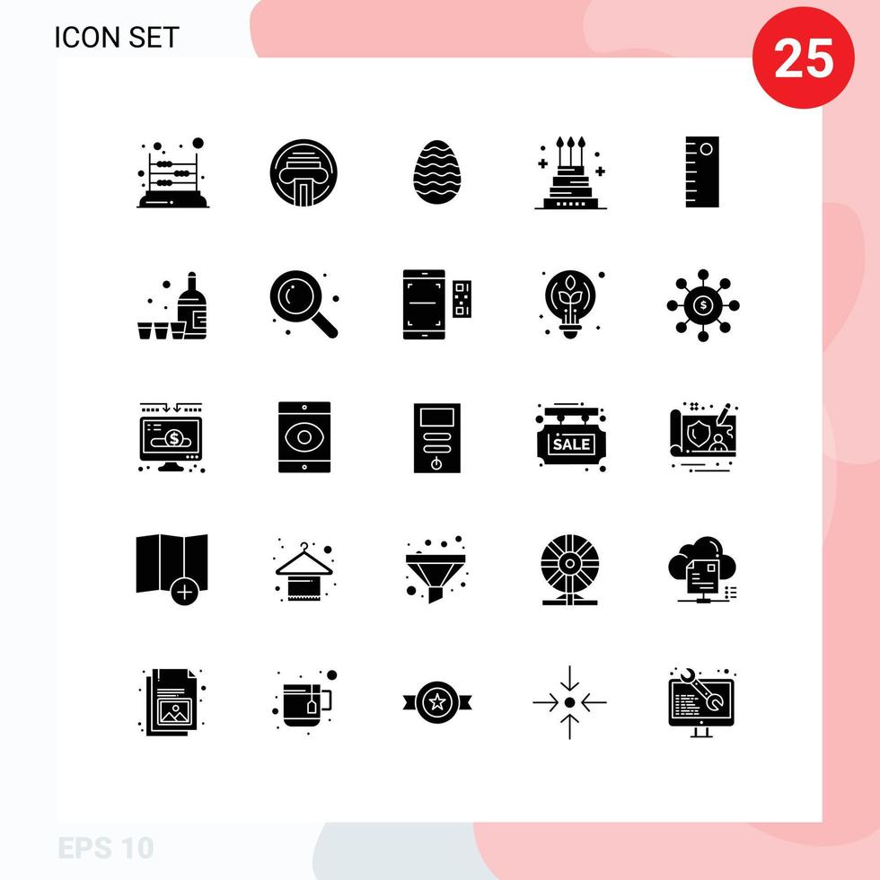 Pictogram Set of 25 Simple Solid Glyphs of holiday event writer celebration egg Editable Vector Design Elements
