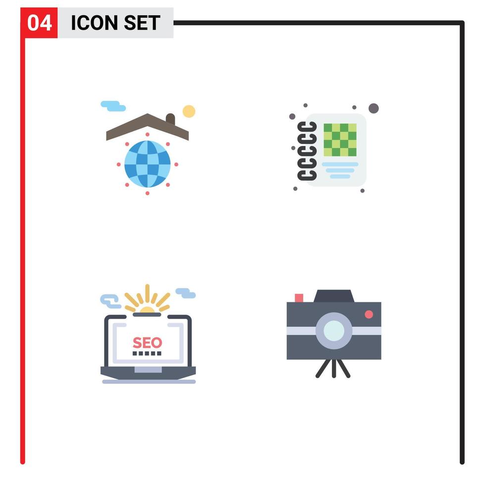 paquete de iconos planos de 4 símbolos universales de configuración de la tierra gestión segura elementos de diseño de vectores editables web