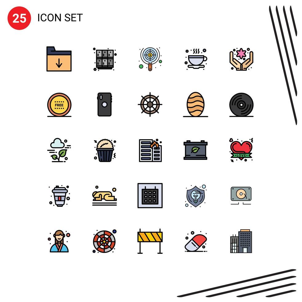 25 Universal Filled line Flat Colors Set for Web and Mobile Applications care coffee search cup money Editable Vector Design Elements