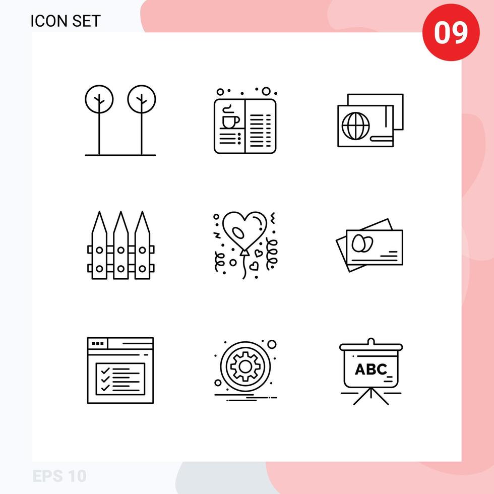 Universal Icon Symbols Group of 9 Modern Outlines of affection gardening food garden shopping Editable Vector Design Elements