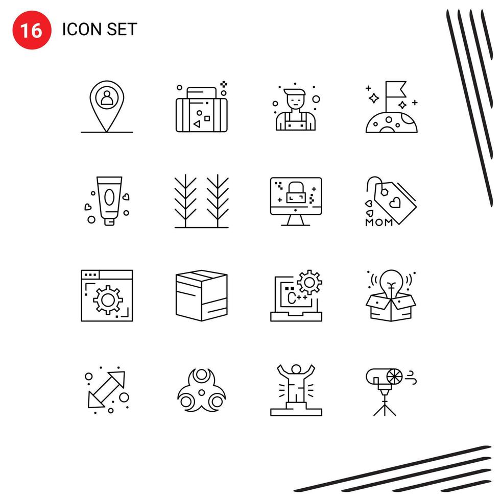 Set of 16 Modern UI Icons Symbols Signs for cereal lotion handyman cream slow Editable Vector Design Elements