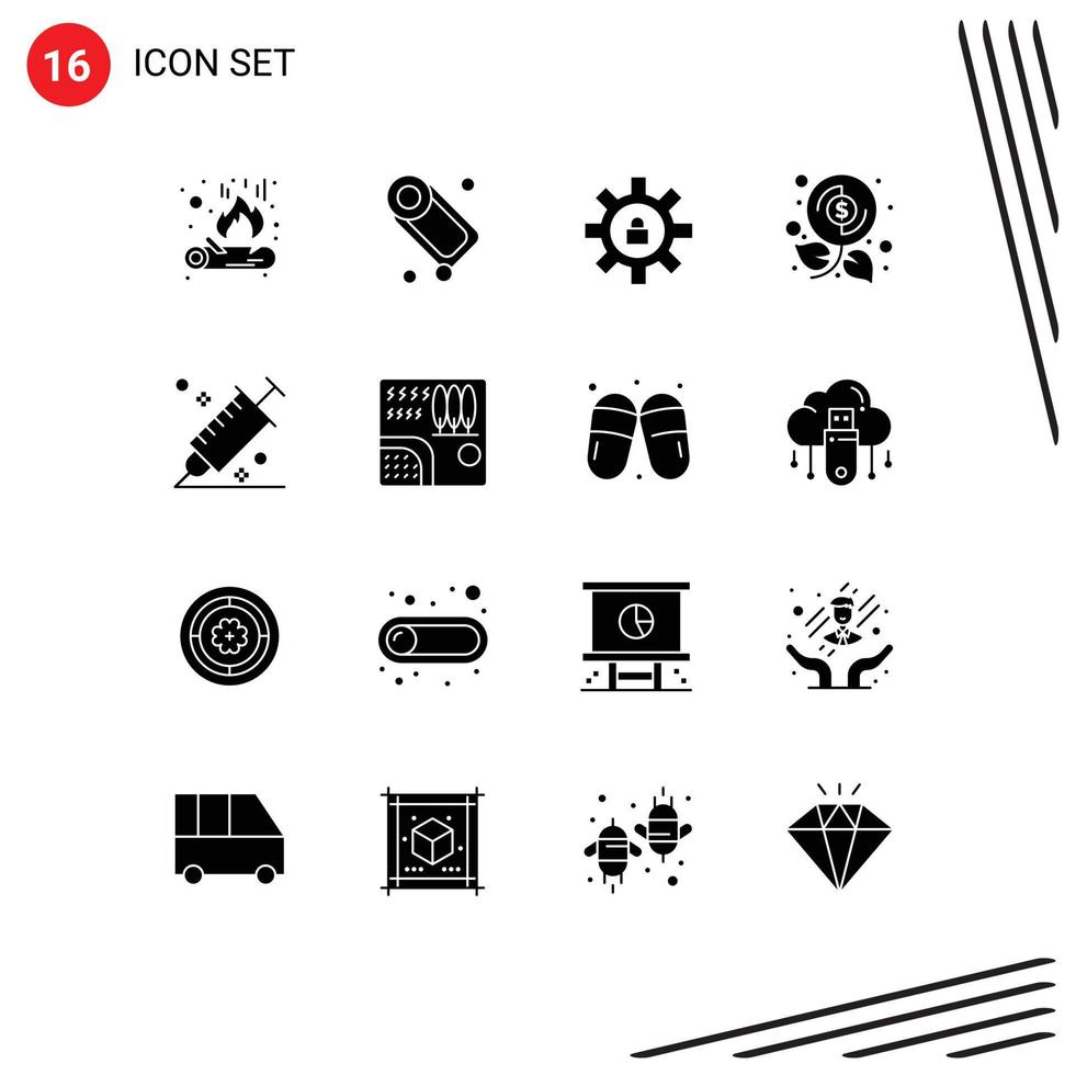 16 Thematic Vector Solid Glyphs and Editable Symbols of design color setting profit investment Editable Vector Design Elements