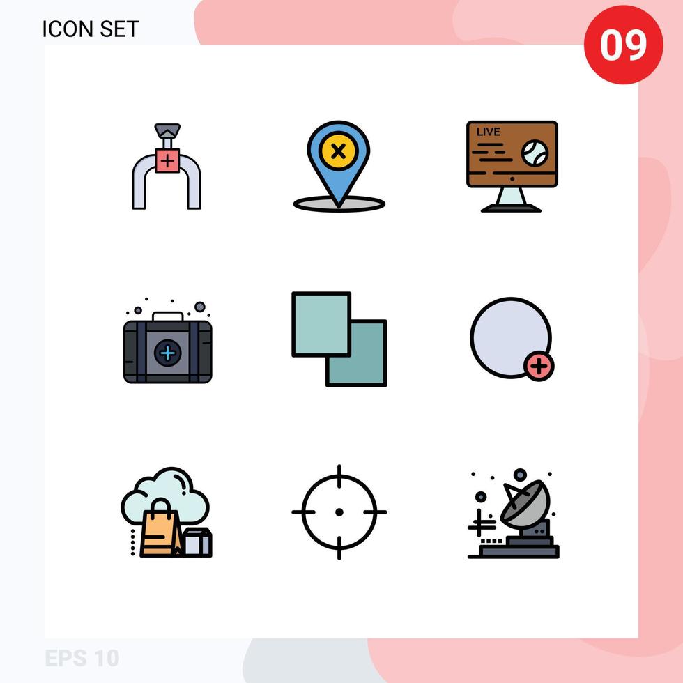 Pack of 9 creative Filledline Flat Colors of layers kit football first stream Editable Vector Design Elements