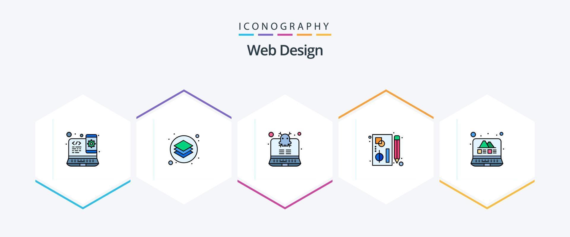 Web Design 25 FilledLine icon pack including photo. tools. tools. pen. edit vector