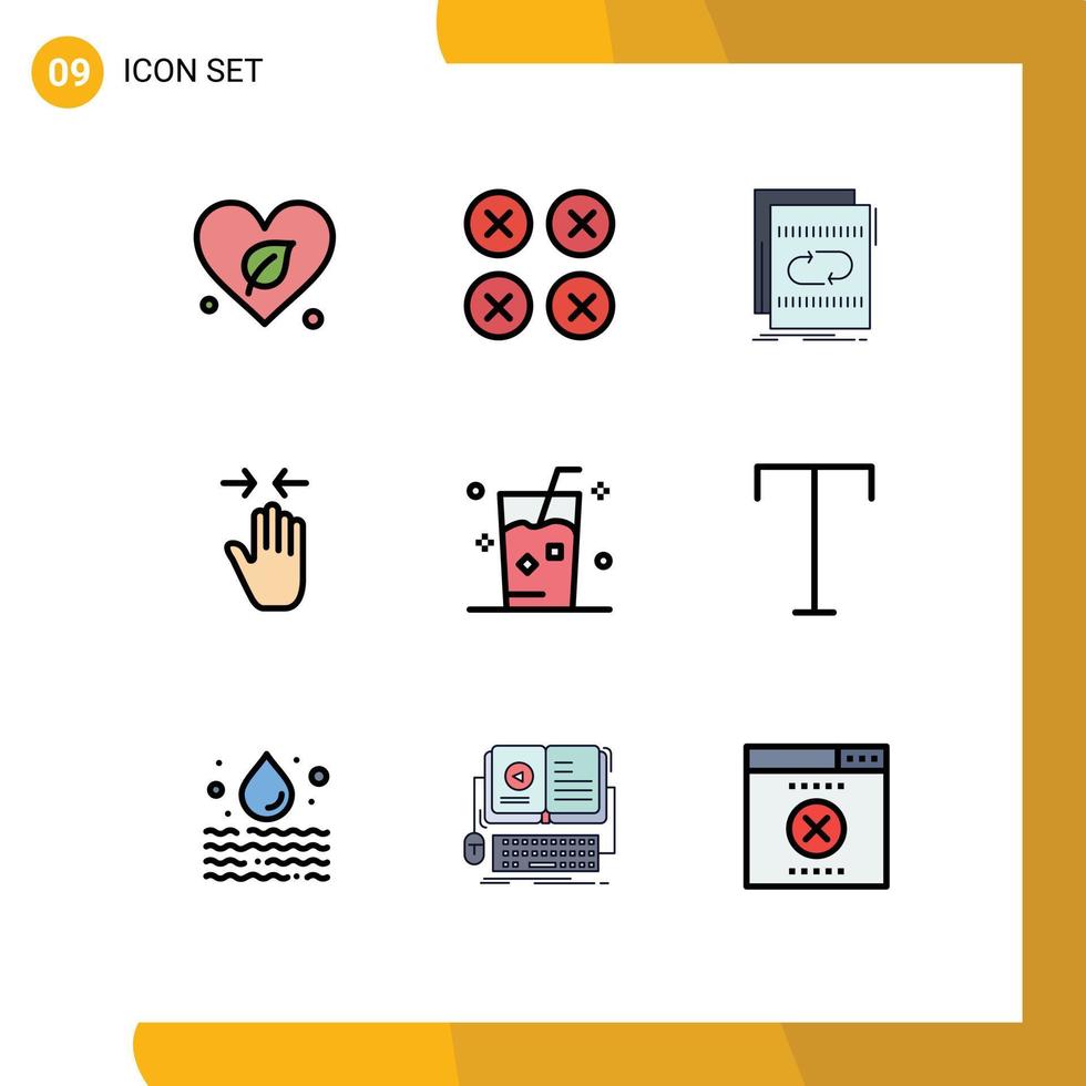 Modern Set of 9 Filledline Flat Colors Pictograph of arrow gesture ux hand mix Editable Vector Design Elements