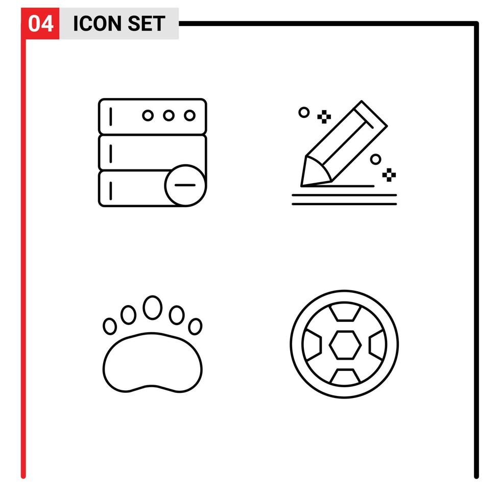 4 iconos creativos, signos y símbolos modernos de la educación de bases de datos, componen elementos de diseño de vectores editables de ciencia de croquis