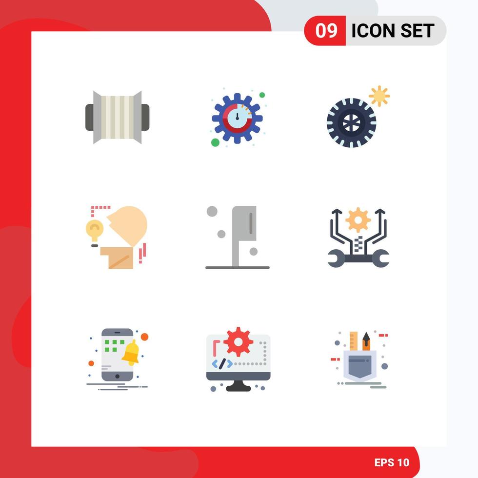 Group of 9 Flat Colors Signs and Symbols for control preparation tires food head Editable Vector Design Elements