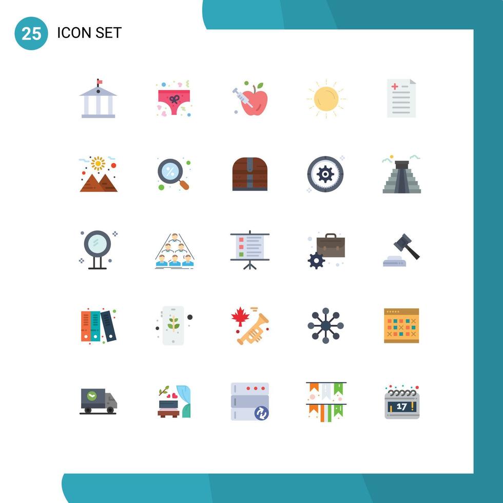 Pictogram Set of 25 Simple Flat Colors of test comparison gravity summer sunset Editable Vector Design Elements
