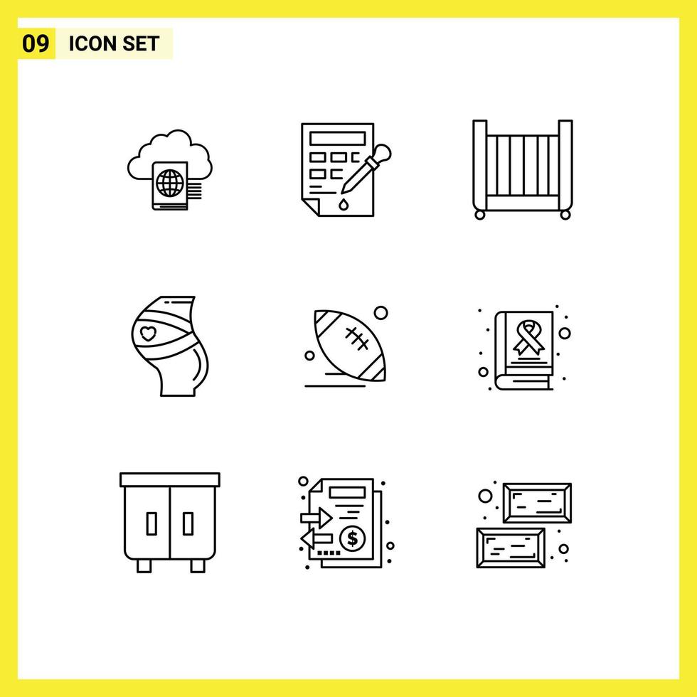 Editable Vector Line Pack of 9 Simple Outlines of rugby pregnant baby pregnancy belt Editable Vector Design Elements