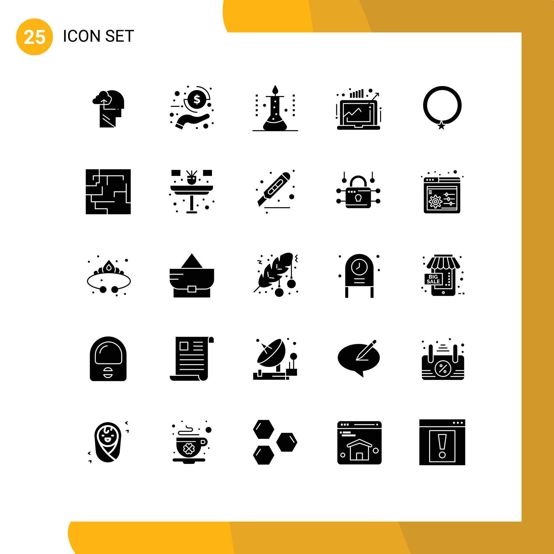 Group of 25 Solid Glyphs Signs and Symbols for profit grow laboratory