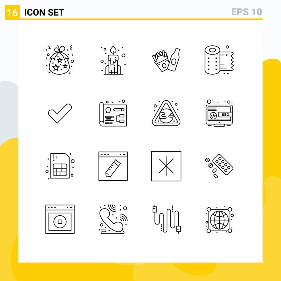 16 Thematic Vector Outlines and Editable Symbols of tick check bottle tissue paper Editable Vector Design Elements