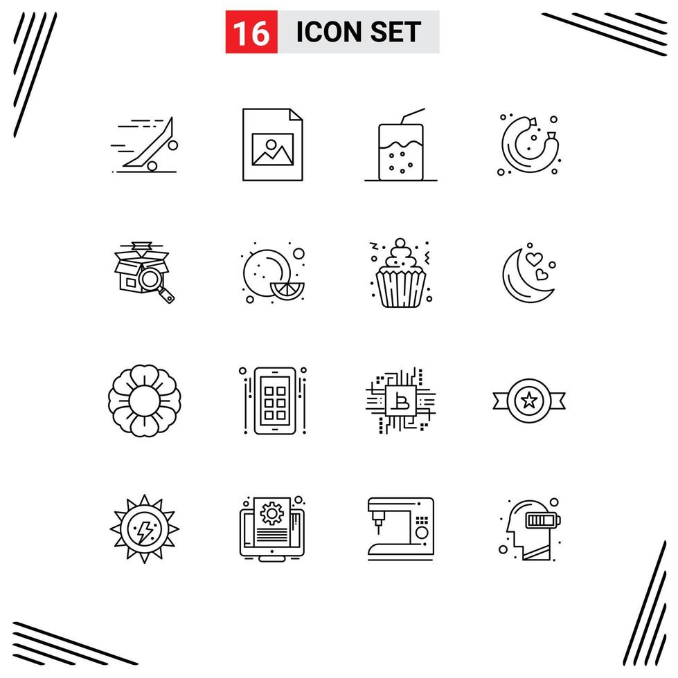 Set of 16 Vector Outlines on Grid for online search box cocktail supermarket sausage Editable Vector Design Elements