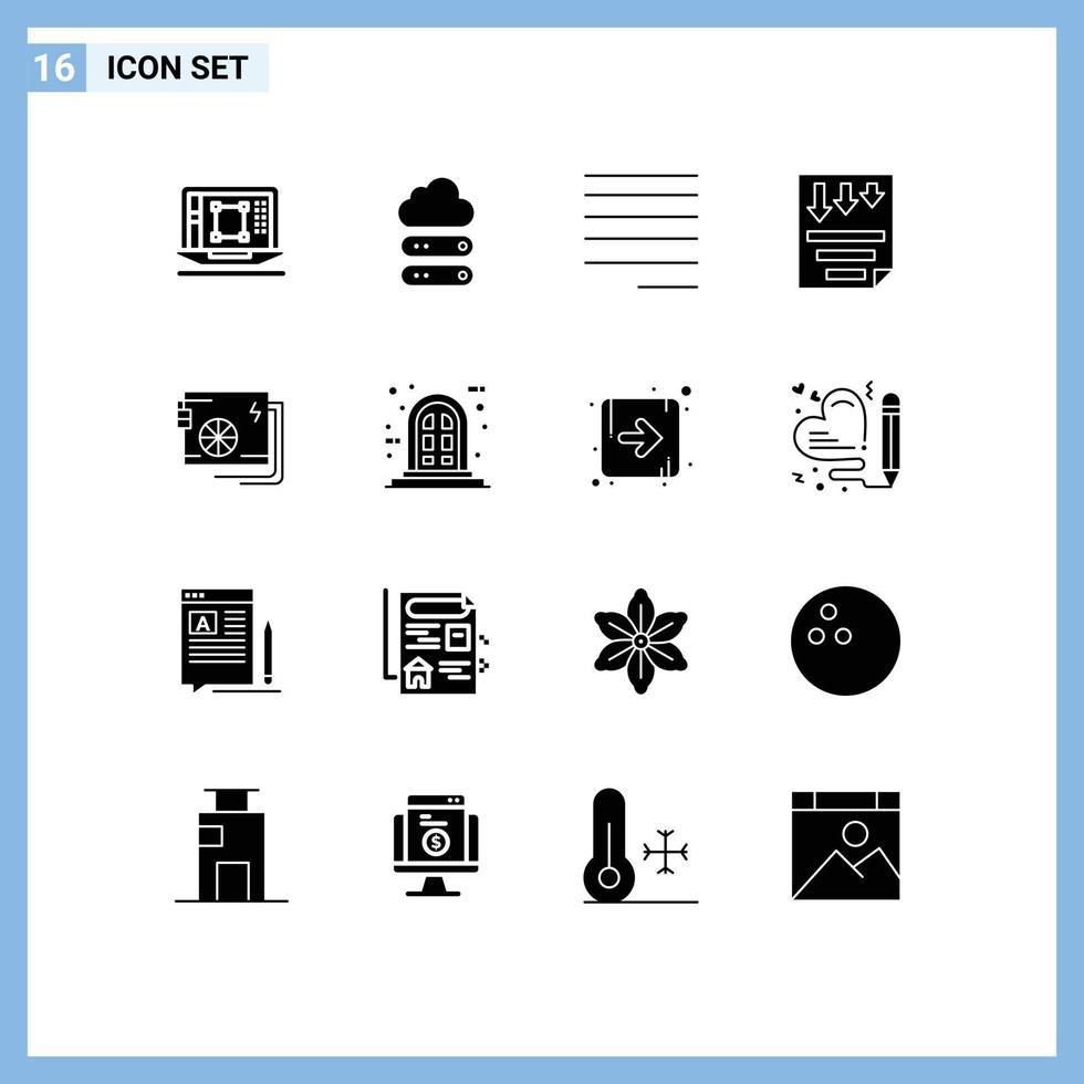 Group of 16 Modern Solid Glyphs Set for ac paper storage page data Editable Vector Design Elements