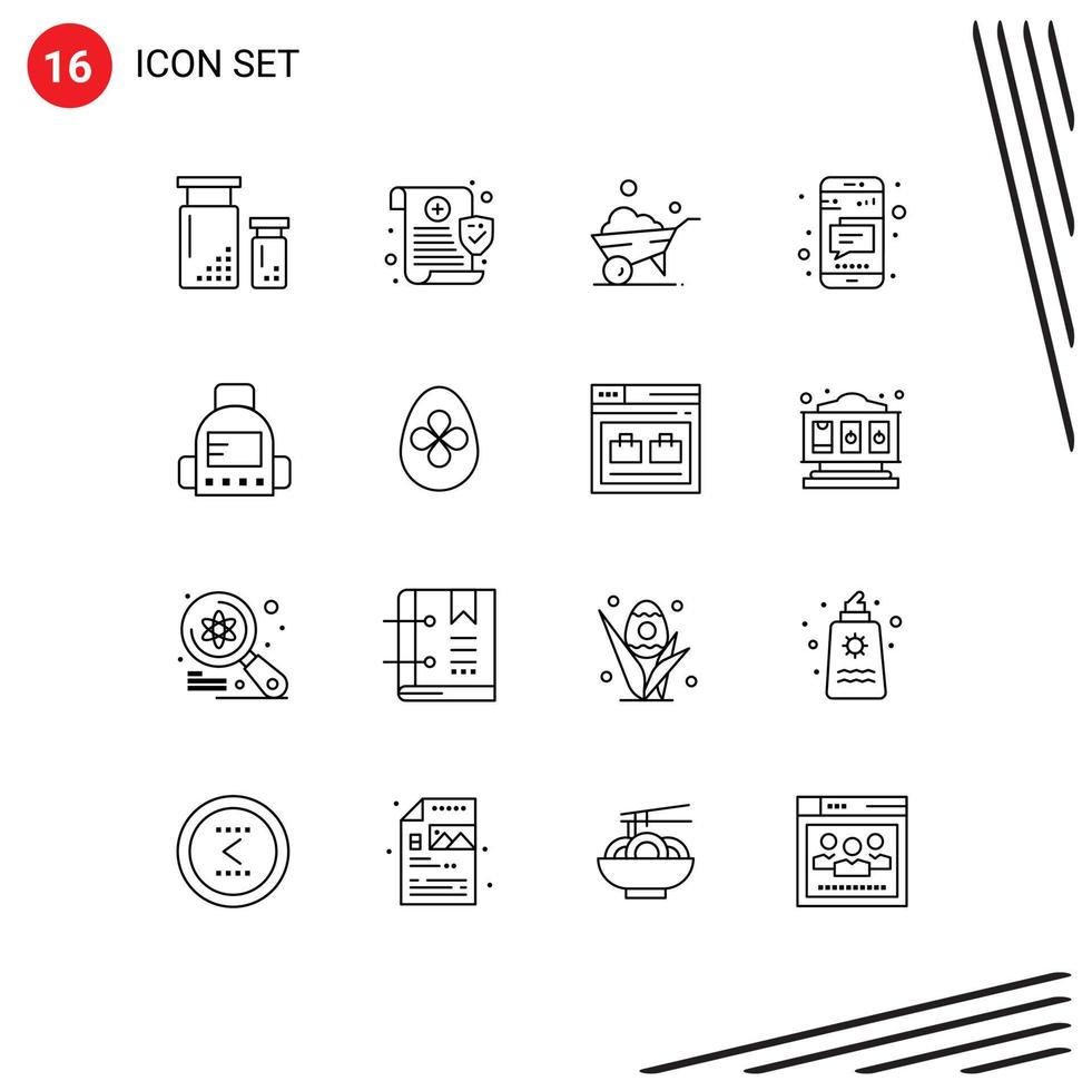 Pack of 16 creative Outlines of school text security phone message Editable Vector Design Elements