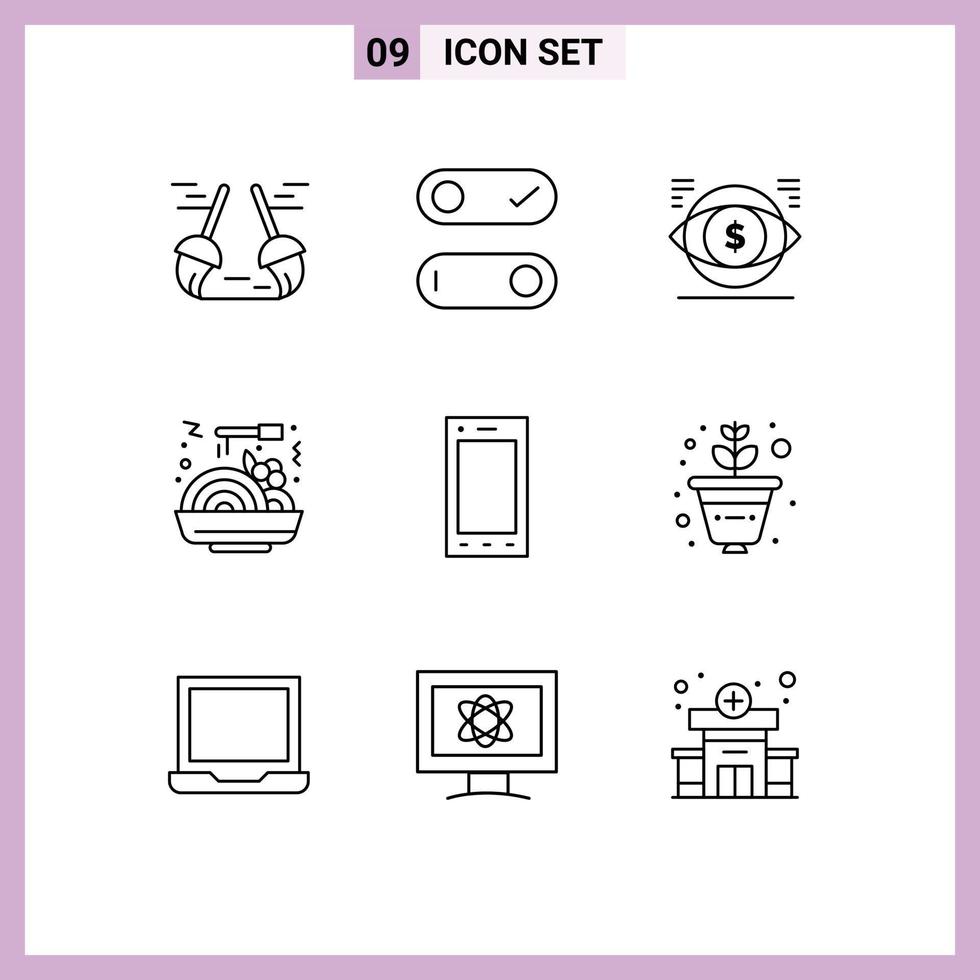 User Interface Pack of 9 Basic Outlines of phone devices dollar fast chinese food Editable Vector Design Elements