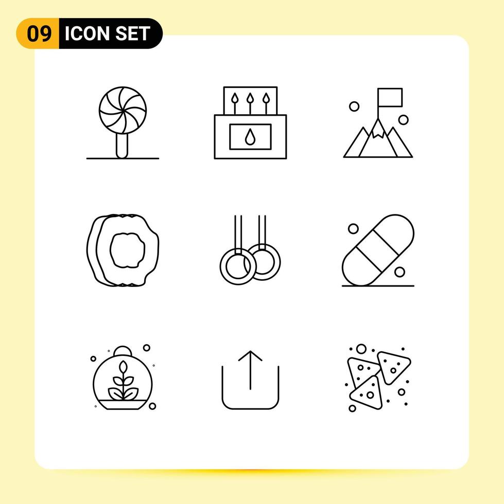 Universal Icon Symbols Group of 9 Modern Outlines of athletic fruits flag food apricot Editable Vector Design Elements