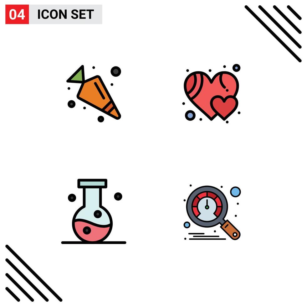 Modern Set of 4 Filledline Flat Colors and symbols such as carrot experiment favorite biology dashboard Editable Vector Design Elements