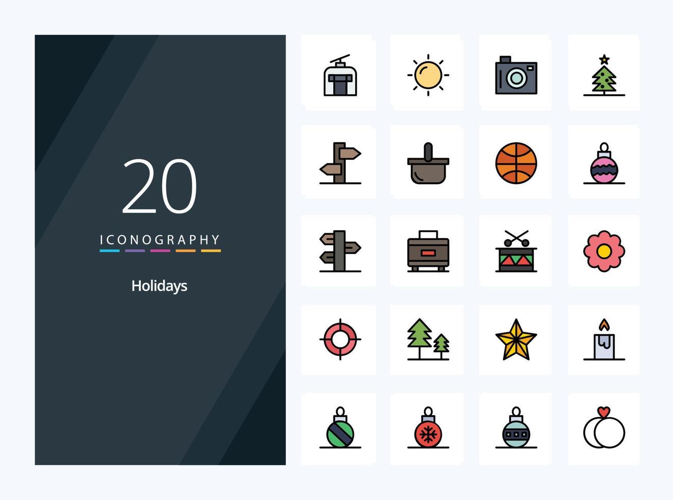 20 Holidays line Filled icon for presentation vector