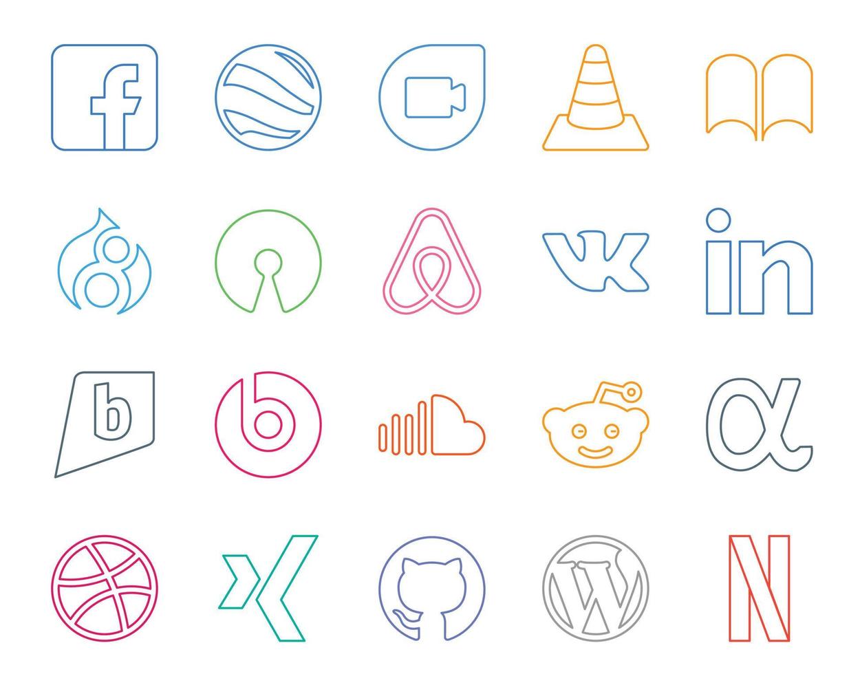 20 Social Media Icon Pack Including reddit sound open source soundcloud brightkite vector