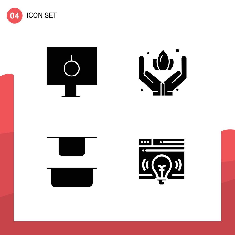 Solid Glyph Pack of 4 Universal Symbols of lock up pc care interface Editable Vector Design Elements