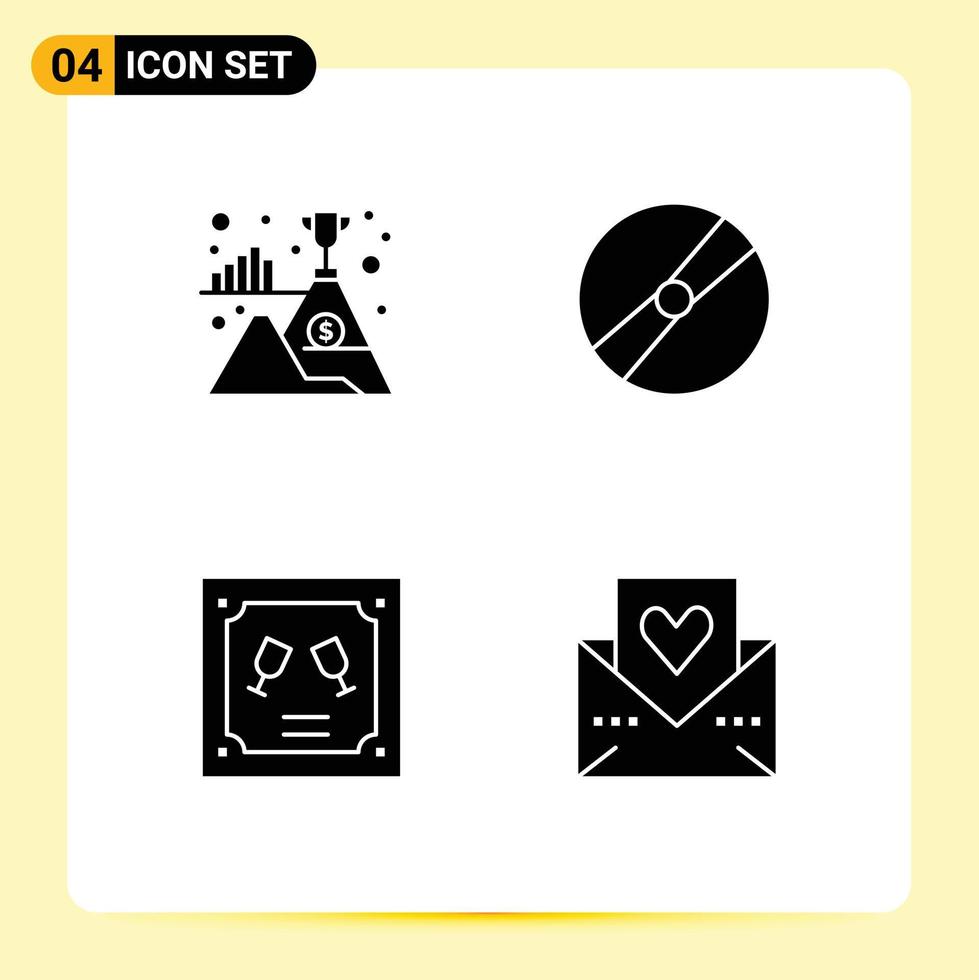 Modern Set of 4 Solid Glyphs Pictograph of flag card winner movie invitation Editable Vector Design Elements
