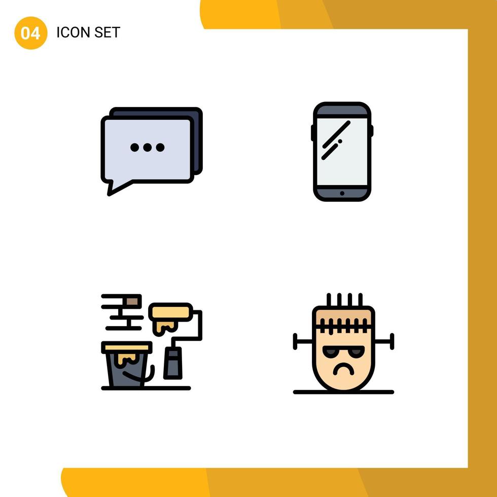 Universal Icon Symbols Group of 4 Modern Filledline Flat Colors of chat roller phone huawei brush Editable Vector Design Elements