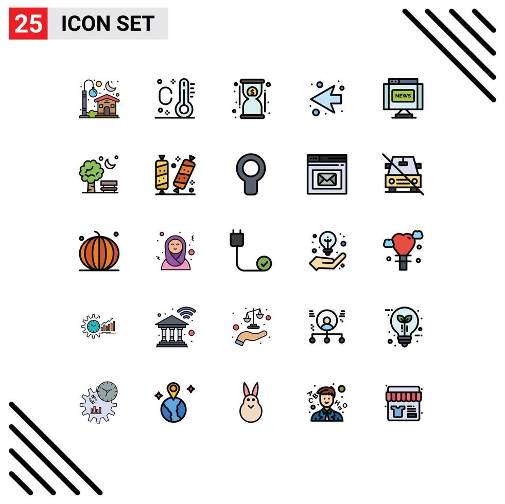 Group of 25 Filled line Flat Colors Signs and Symbols for bench journal timer interface left Editable Vector Design Elements