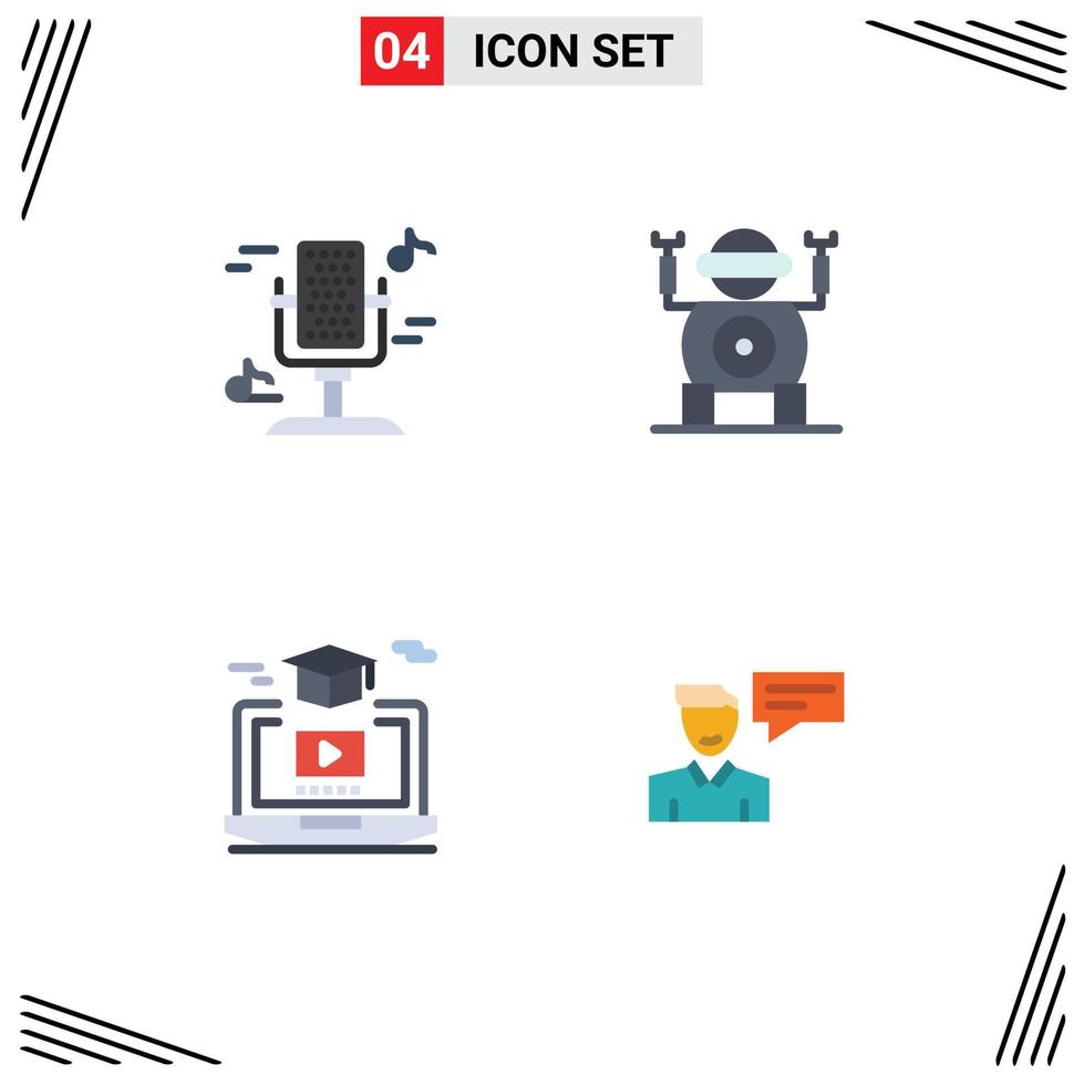 4 iconos planos universales establecidos para aplicaciones web y móviles audio video sonido sombrero de juguete elementos de diseño vectorial editables vector